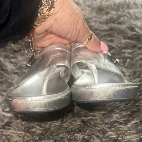 Prada Silver Leather Sandals Sleek Minimalist Design EU 37 - Picture 4 of 6